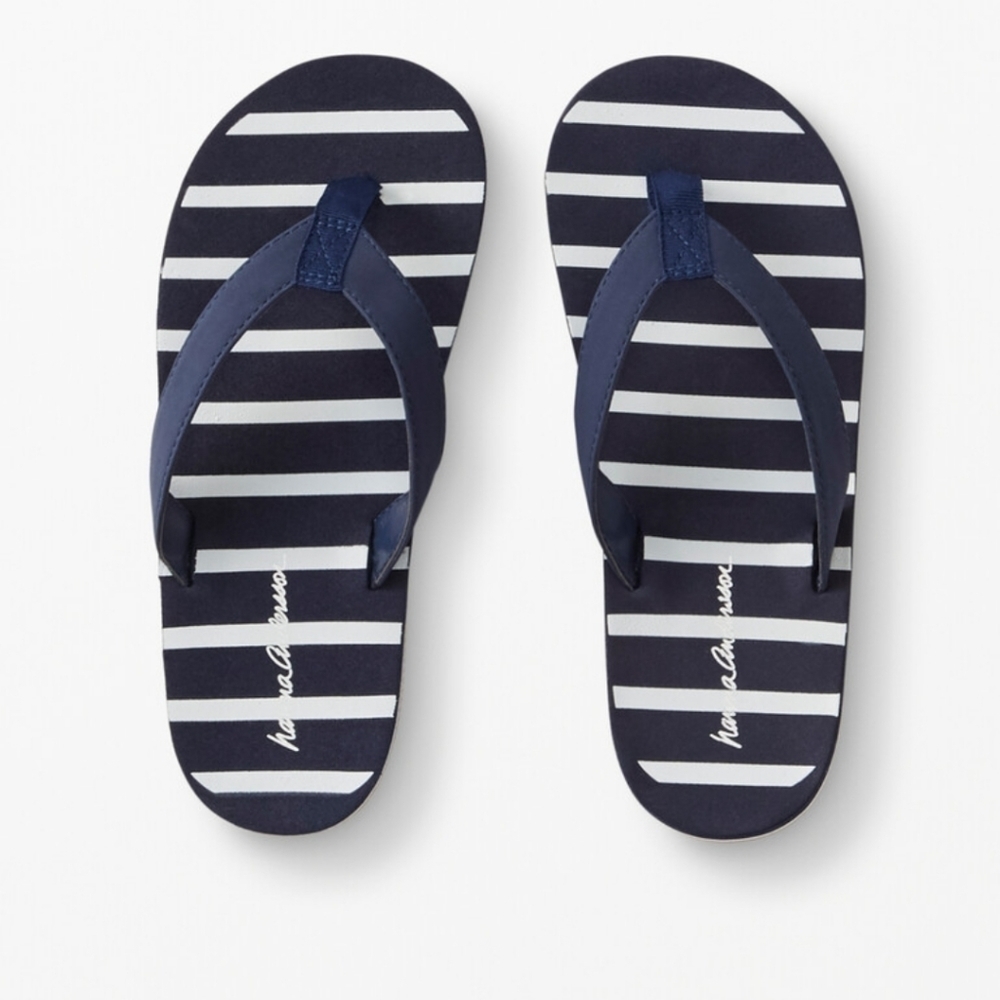 Hanna Anderson Striped Blue White Thong Flip Flops Rubber Waterpoof Pool Sz.11